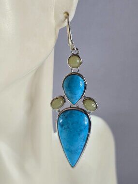 Womens Vintage Estate Sterling Silver Turquoise Earrings 16.8g E6780